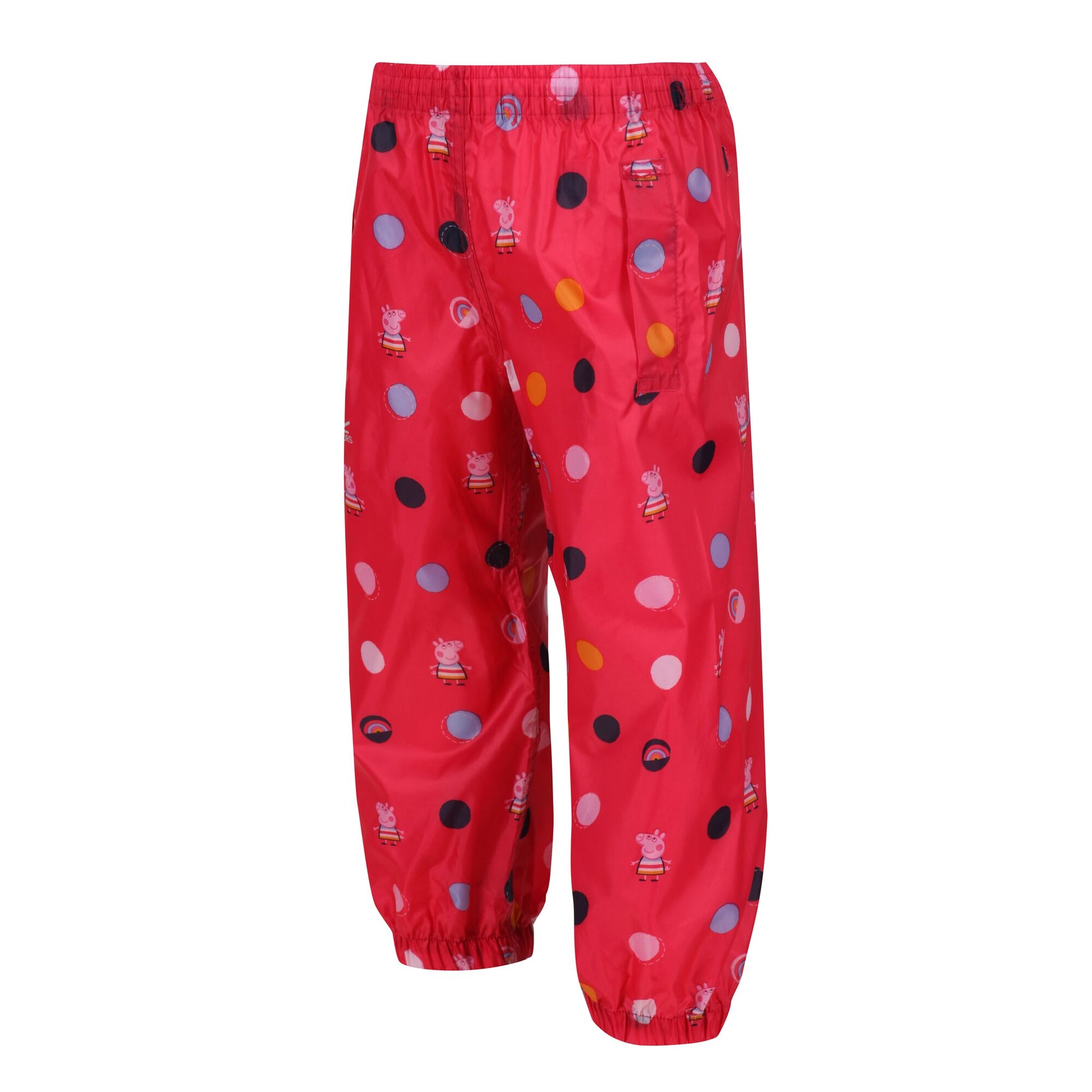 Bright Blush - Side - Regatta Childrens-Kids Polka Dot Peppa Pig Packaway Over Trousers