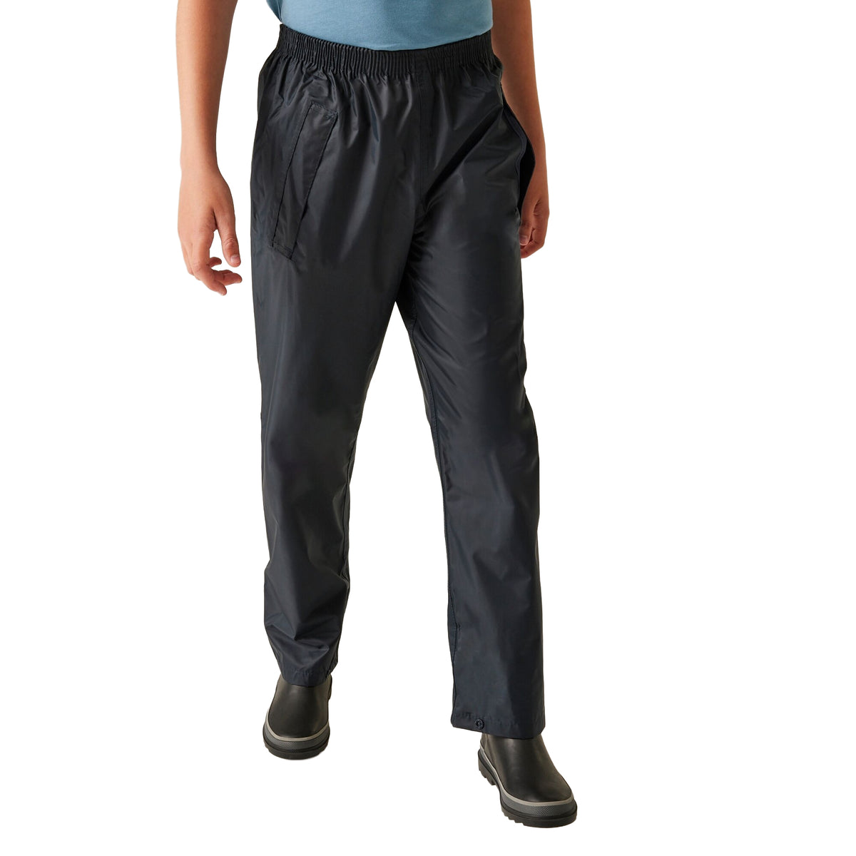Navy - Side - Regatta Professional Childrens-Kids Waterproof Over Trousers