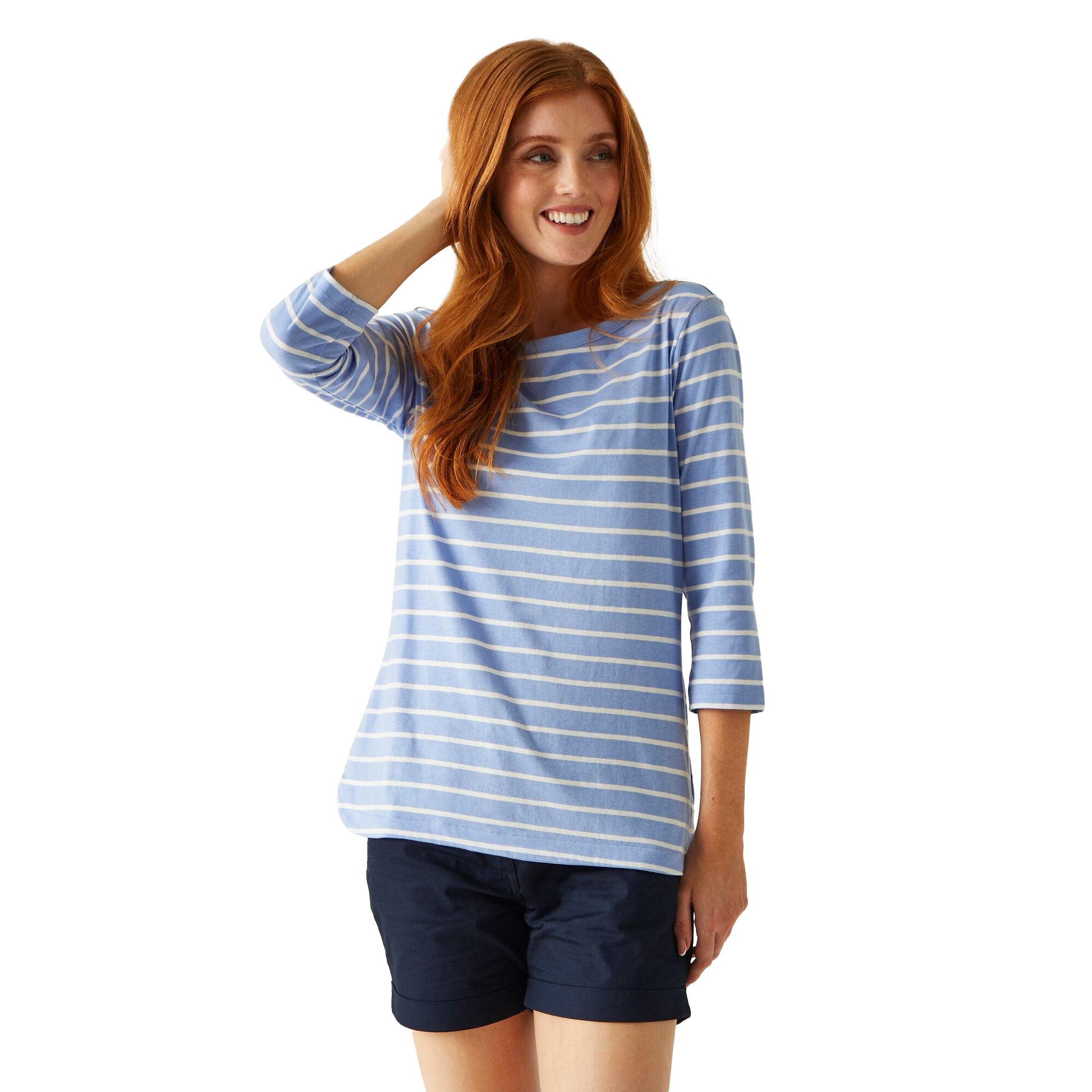 Hydrangea Blue-White - Lifestyle - Regatta Womens-Ladies Bayletta 3-4 Sleeve Top