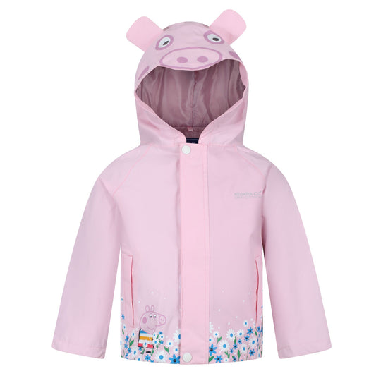 Pink Mist - Front - Regatta Childrens-Kids Peppa Pig Hooded Waterproof Jacket