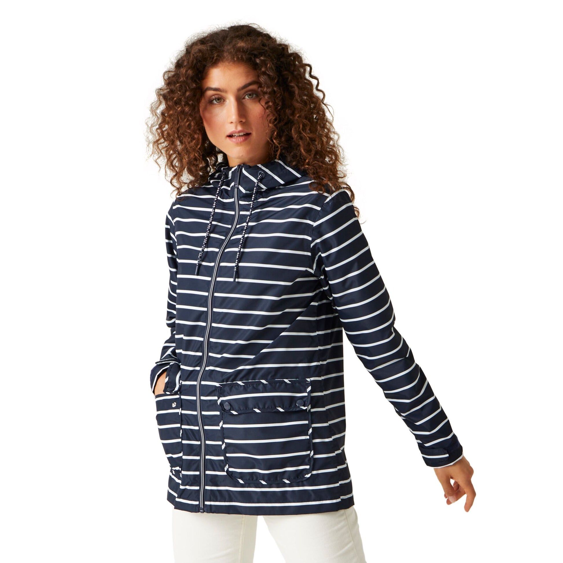 Navy-White - Lifestyle - Regatta Womens-Ladies Bayletta Striped Waterproof Jacket