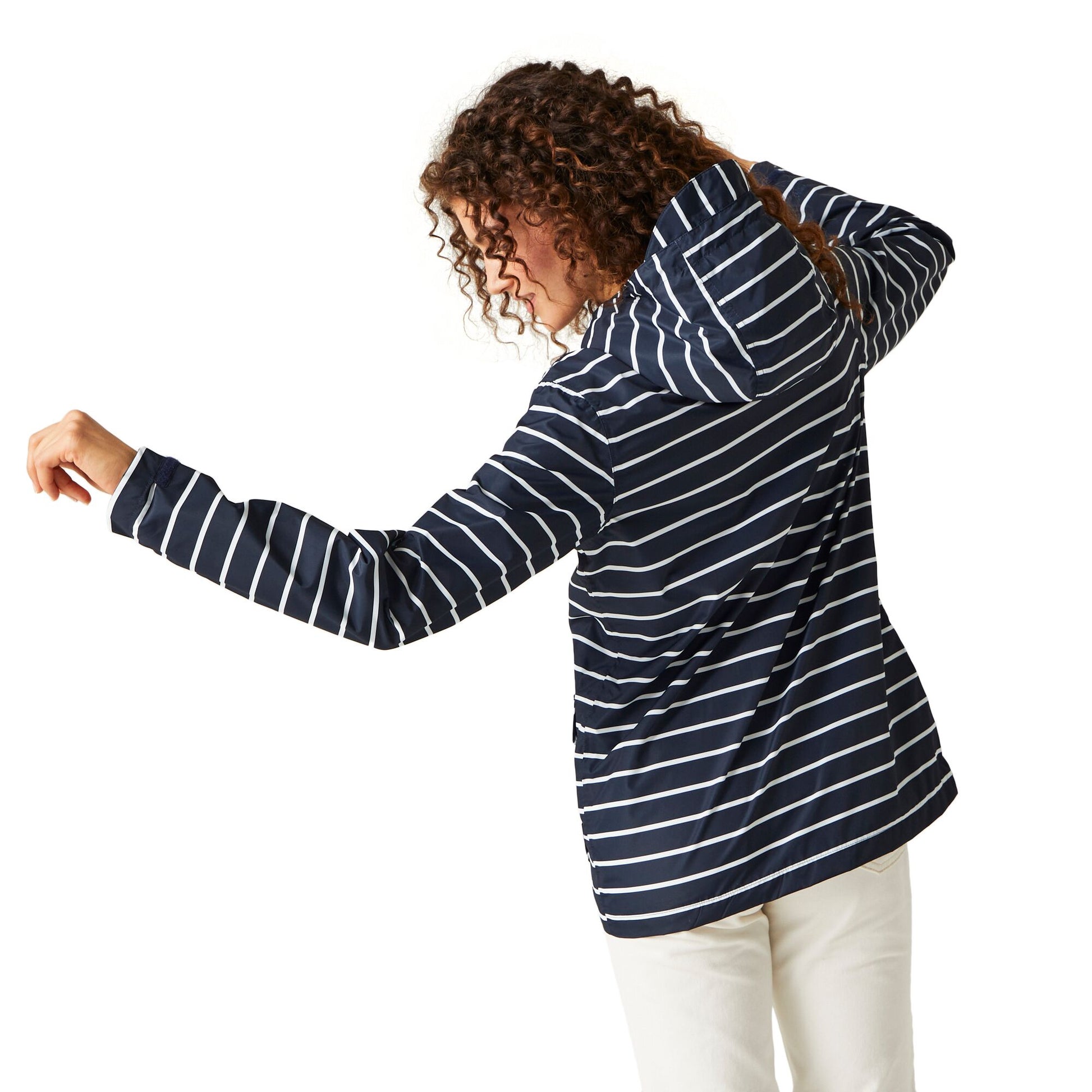 Navy-White - Pack Shot - Regatta Womens-Ladies Bayletta Striped Waterproof Jacket