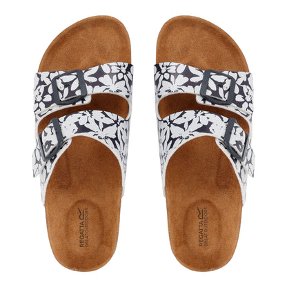 Navy-White - Pack Shot - Regatta Womens-Ladies Mia Double Strap Sandals