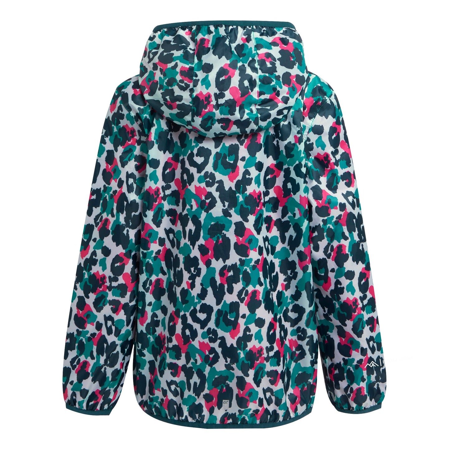 Bleached Aqua - Back - Regatta Childrens-Kids Lever Leopard Print Packaway Waterproof Jacket