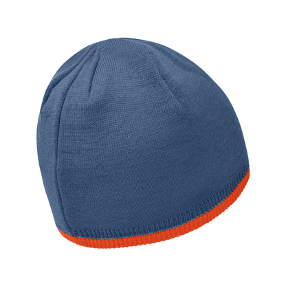 Dark Denim-Blaze Orange - Back - Dare 2B Childrens-Kids Frequent Logo Knitted Reversible Beanie
