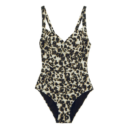 Natural - Front - Regatta Womens-Ladies Sakari Leopard Print Tummy Control One Piece Swimsuit
