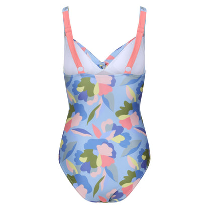 Blue-Green-Yellow - Back - Regatta Womens-Ladies Sakari Abstract Floral Tummy Control One Piece Swimsuit