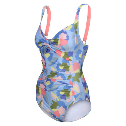 Blue-Green-Yellow - Side - Regatta Womens-Ladies Sakari Abstract Floral Tummy Control One Piece Swimsuit