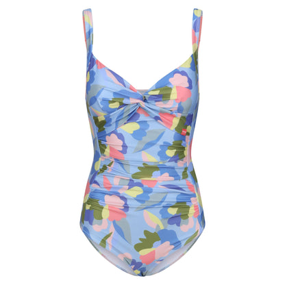 Blue-Green-Yellow - Front - Regatta Womens-Ladies Sakari Abstract Floral Tummy Control One Piece Swimsuit