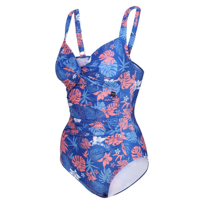 Oxford Blue - Side - Regatta Womens-Ladies Sakari Family Hawaiian Tummy Control One Piece Swimsuit