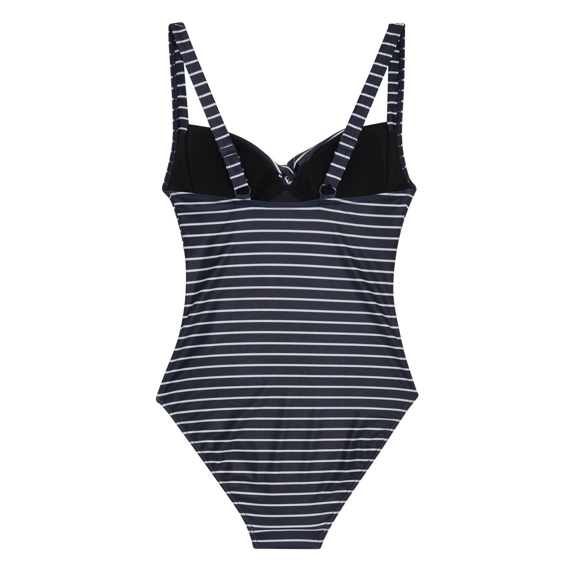 Navy - Back - Regatta Womens-Ladies Sakari Contrast Striped Tummy Control One Piece Swimsuit