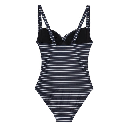 Navy - Back - Regatta Womens-Ladies Sakari Contrast Striped Tummy Control One Piece Swimsuit
