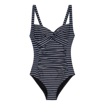 Navy - Front - Regatta Womens-Ladies Sakari Contrast Striped Tummy Control One Piece Swimsuit