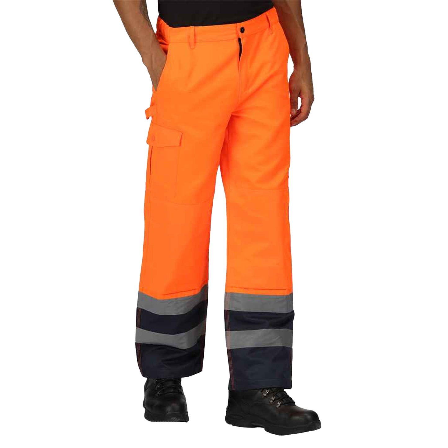 Orange-Navy - Front - Regatta Professional Mens Hi-Vis Cargo Trousers