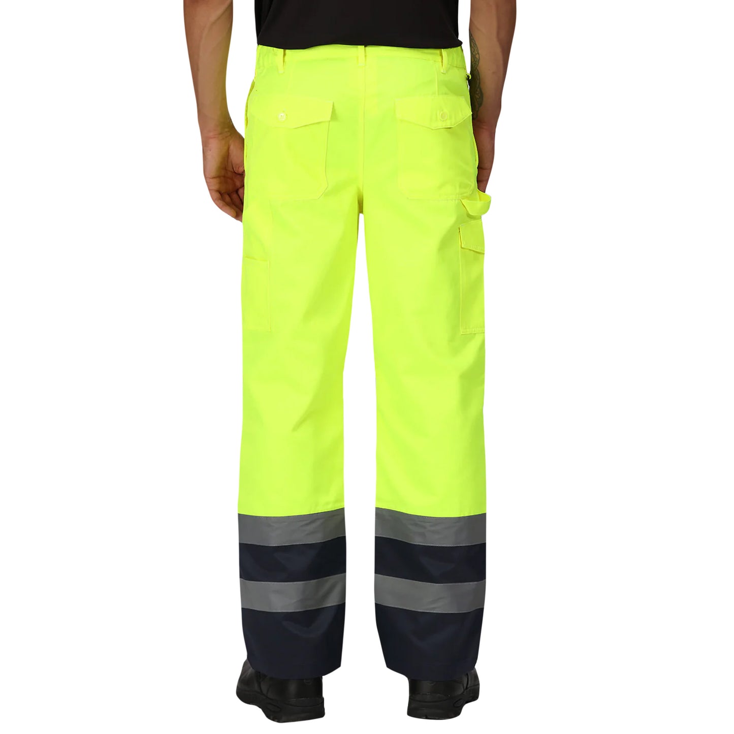 Yellow - Back - Regatta Mens Pro Hi-Vis Cargo Trousers