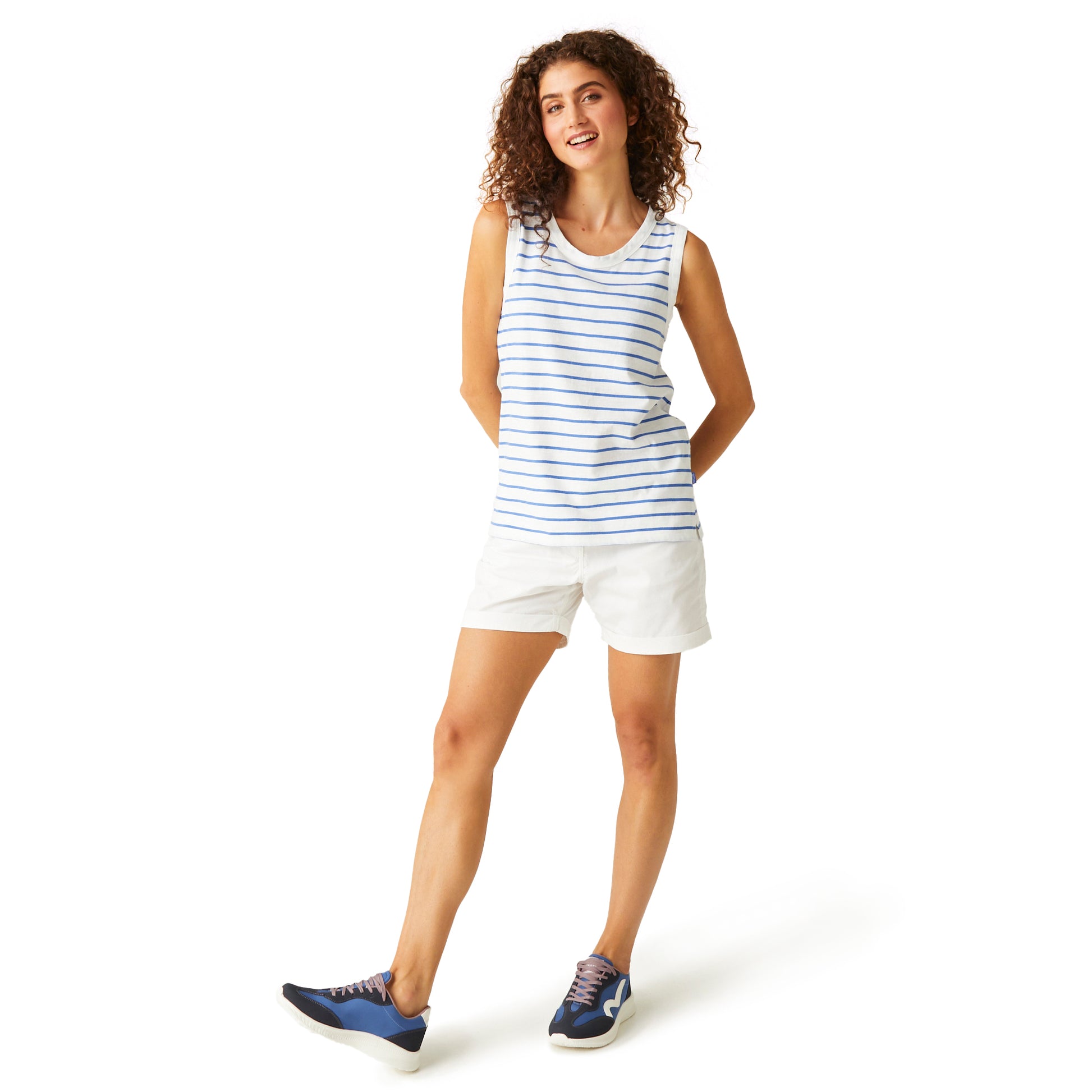 White-Sonic Blue - Lifestyle - Regatta Womens-Ladies Fariah Striped Sleeveless T-Shirt