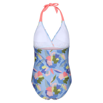 Blue-Green-Pink - Back - Regatta Womens-Ladies Flavia II Abstract Floral One Piece Swimsuit