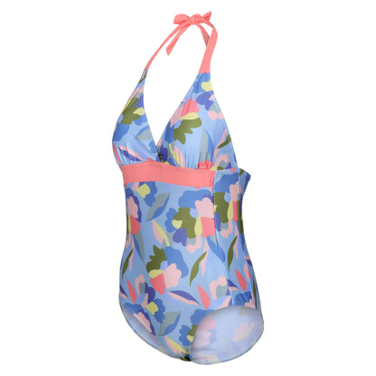 Blue-Green-Pink - Side - Regatta Womens-Ladies Flavia II Abstract Floral One Piece Swimsuit