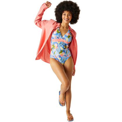 Blue-Green-Pink - Lifestyle - Regatta Womens-Ladies Flavia II Abstract Floral One Piece Swimsuit