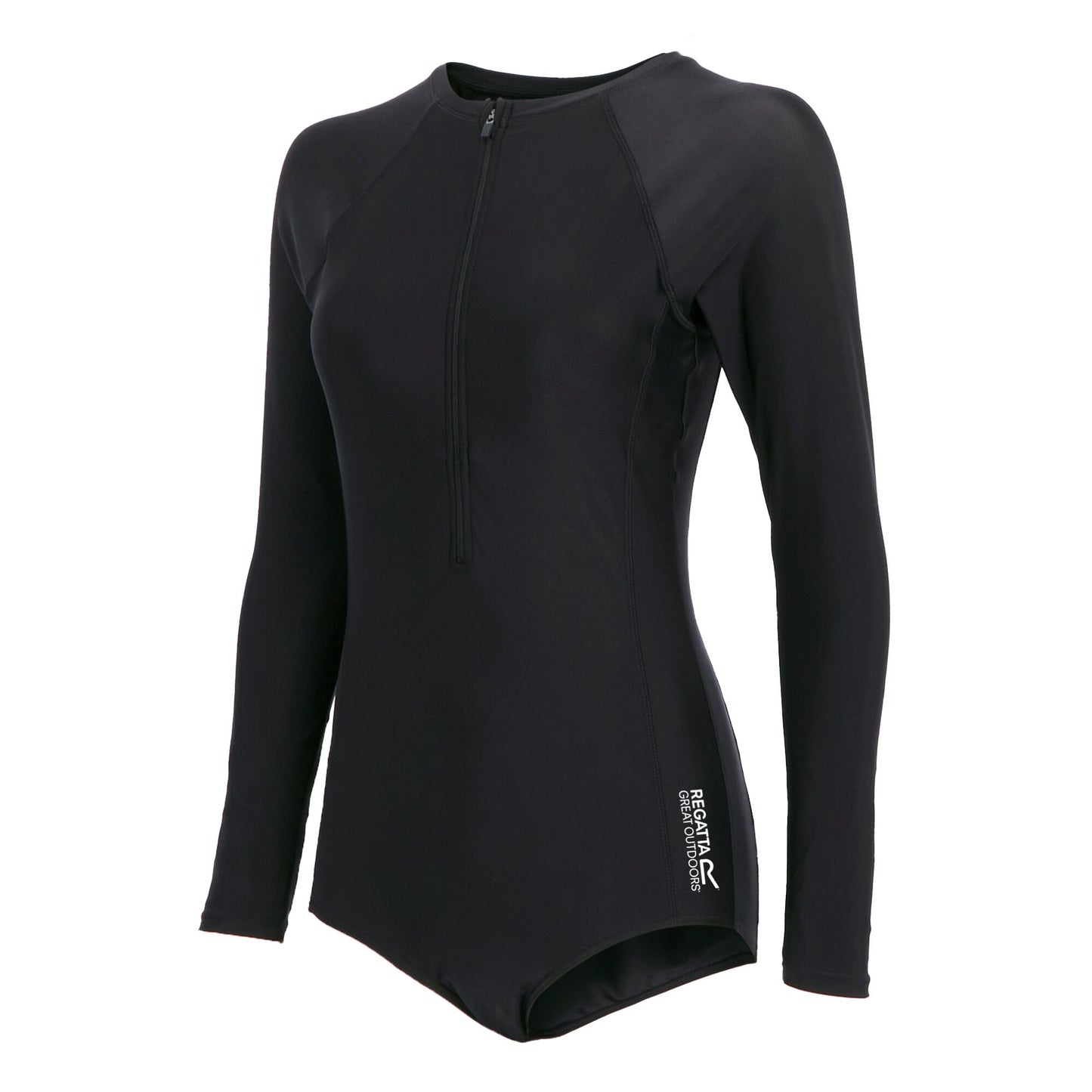 Black - Side - Regatta Womens-Ladies Willowfield Long-Sleeved One Piece Swimsuit