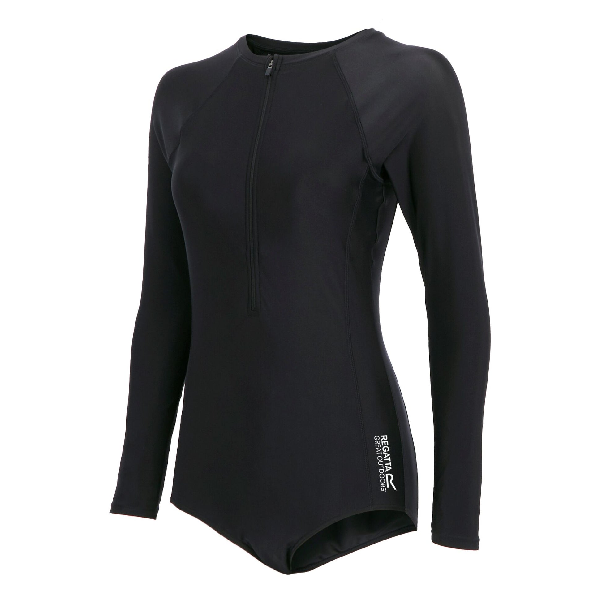 Black - Side - Regatta Womens-Ladies Willowfield Long-Sleeved One Piece Swimsuit