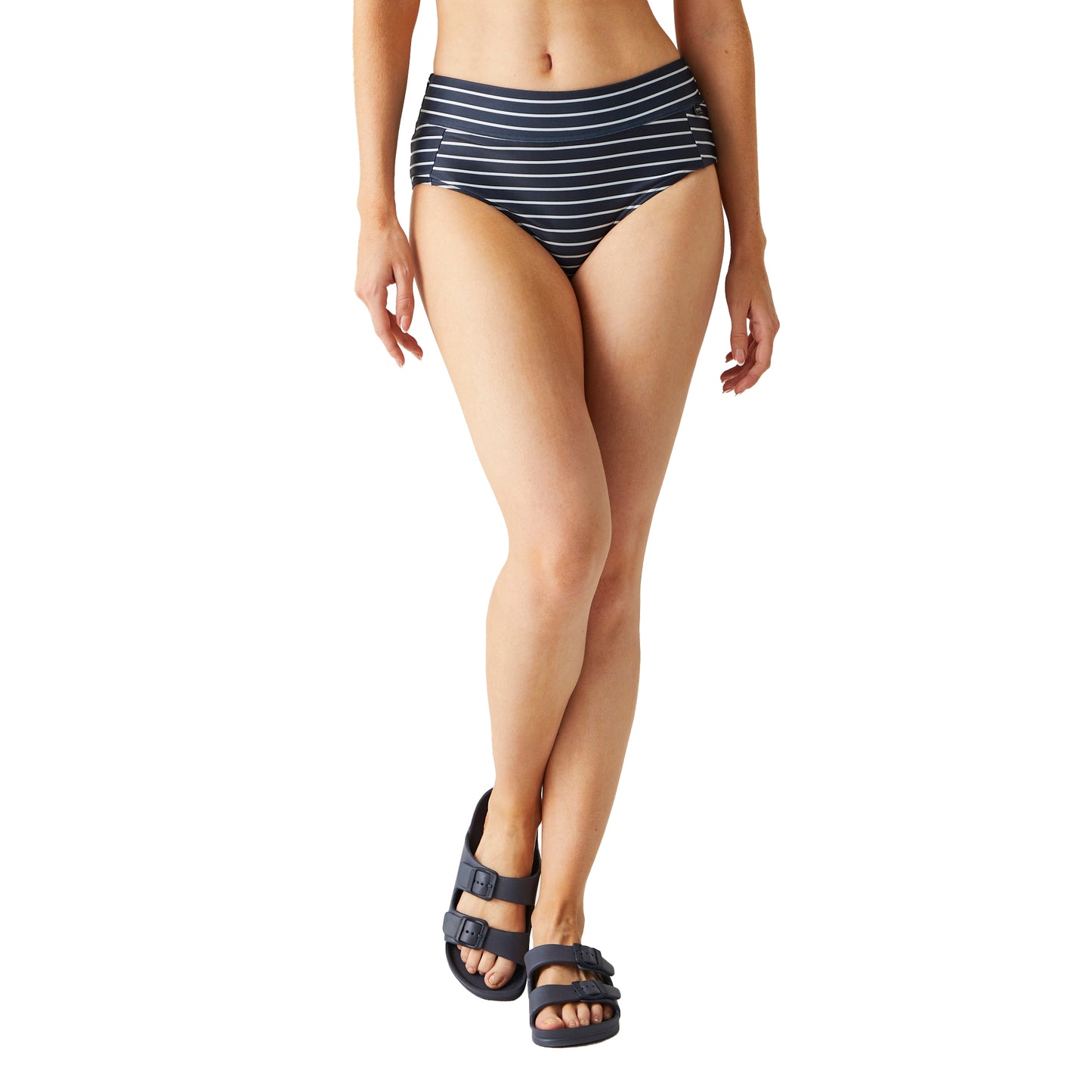 Navy-White - Lifestyle - Regatta Womens-Ladies Paloma Striped Swim Briefs