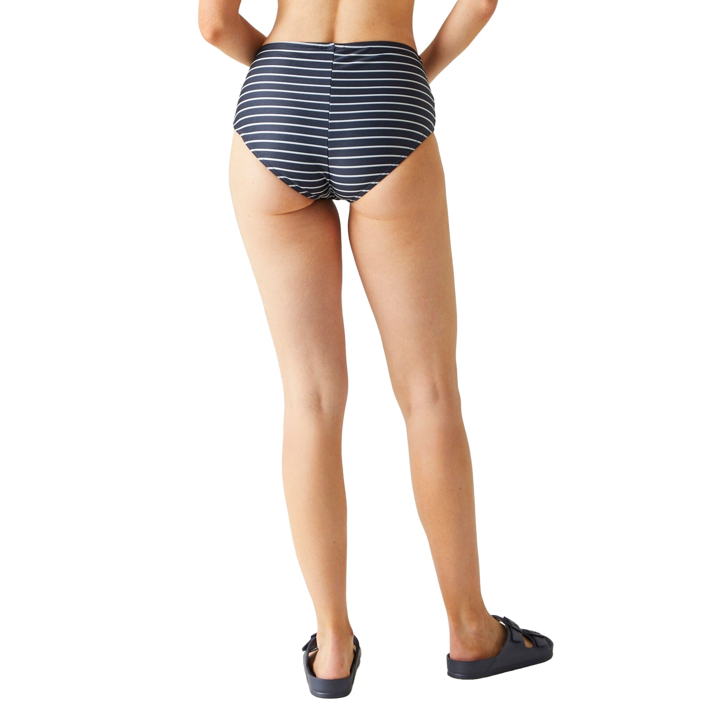 Navy-White - Pack Shot - Regatta Womens-Ladies Paloma Striped Swim Briefs