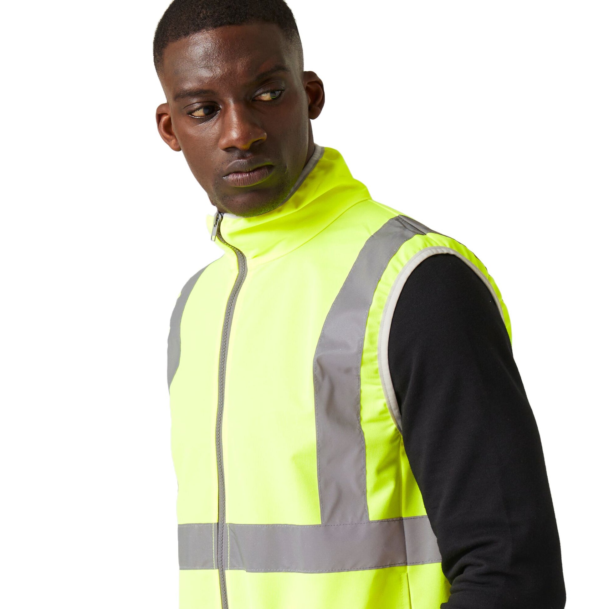 Yellow - Side - Regatta Professional Mens Full Zip Hi-Vis Vest