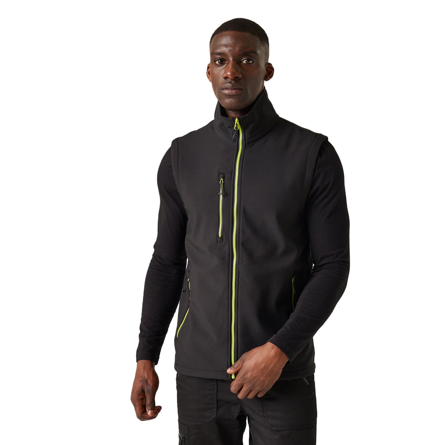 Black-Lime Green - Side - Regatta Professional Mens Softshell 2 Layer Body Warmer