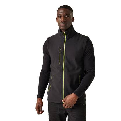 Black-Lime Green - Side - Regatta Professional Mens Softshell 2 Layer Body Warmer