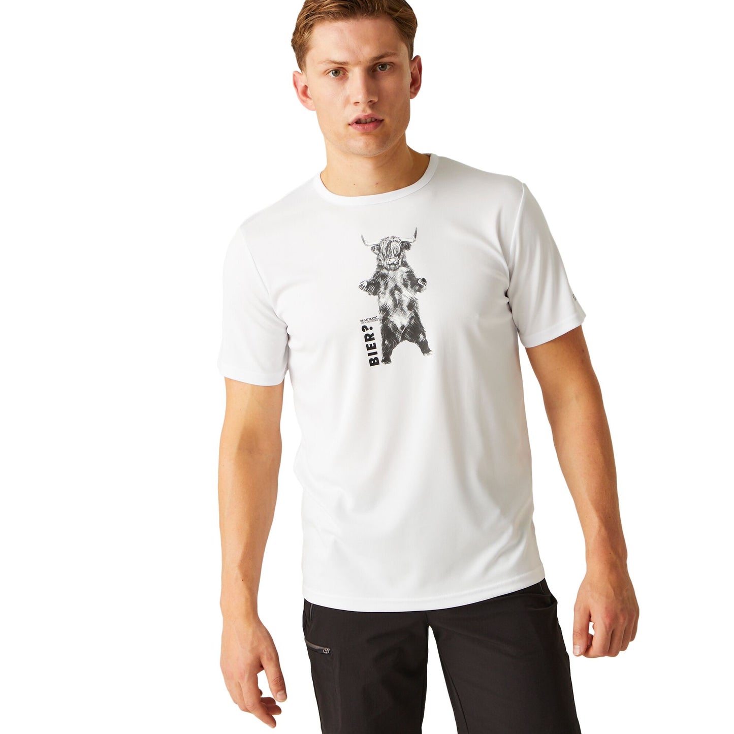 White - Side - Regatta Mens Fingal Slogan III Bier Highland Cow T-Shirt