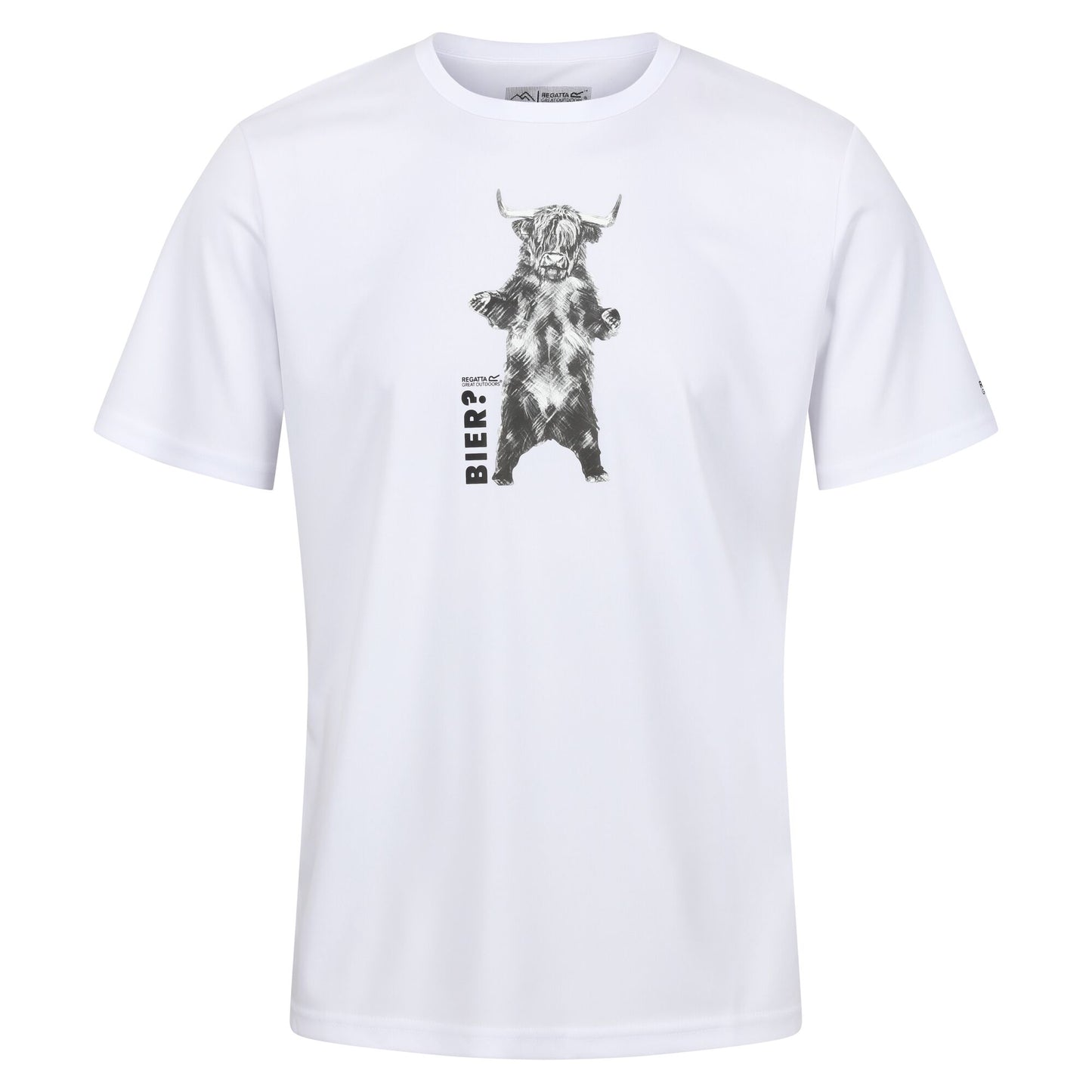 White - Front - Regatta Mens Fingal Slogan III Bier Highland Cow T-Shirt