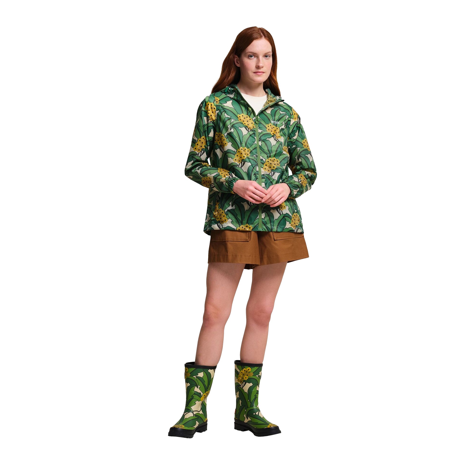 Green - Lifestyle - Regatta Womens-Ladies Orla Kiely Tropical Floral Packaway Waterproof Jacket