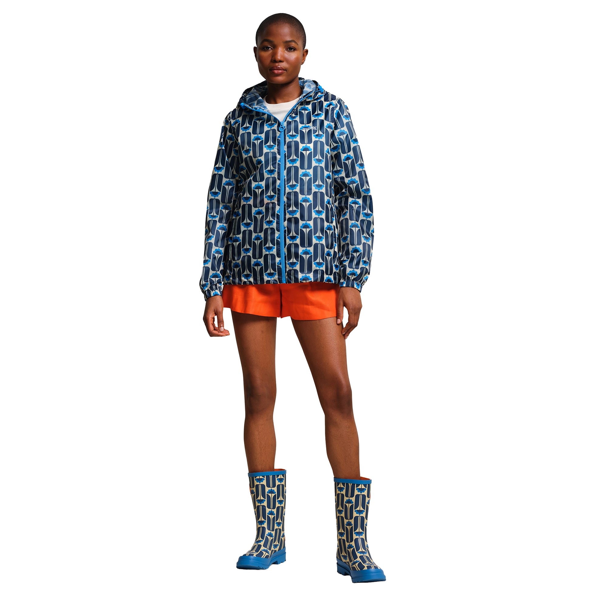 Navy - Lifestyle - Regatta Womens-Ladies Orla Kiely Tall Flowers Packaway Waterproof Jacket