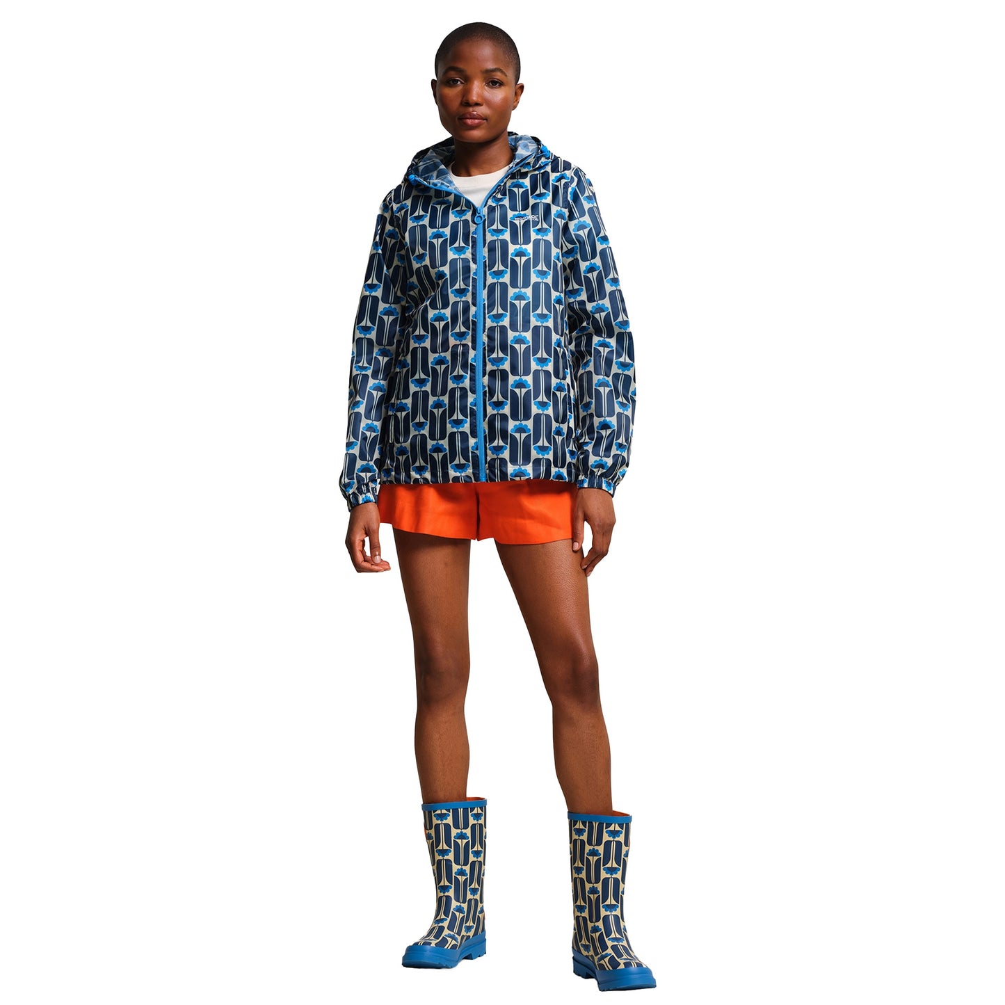 Navy - Lifestyle - Regatta Womens-Ladies Orla Kiely Tall Flowers Packaway Waterproof Jacket