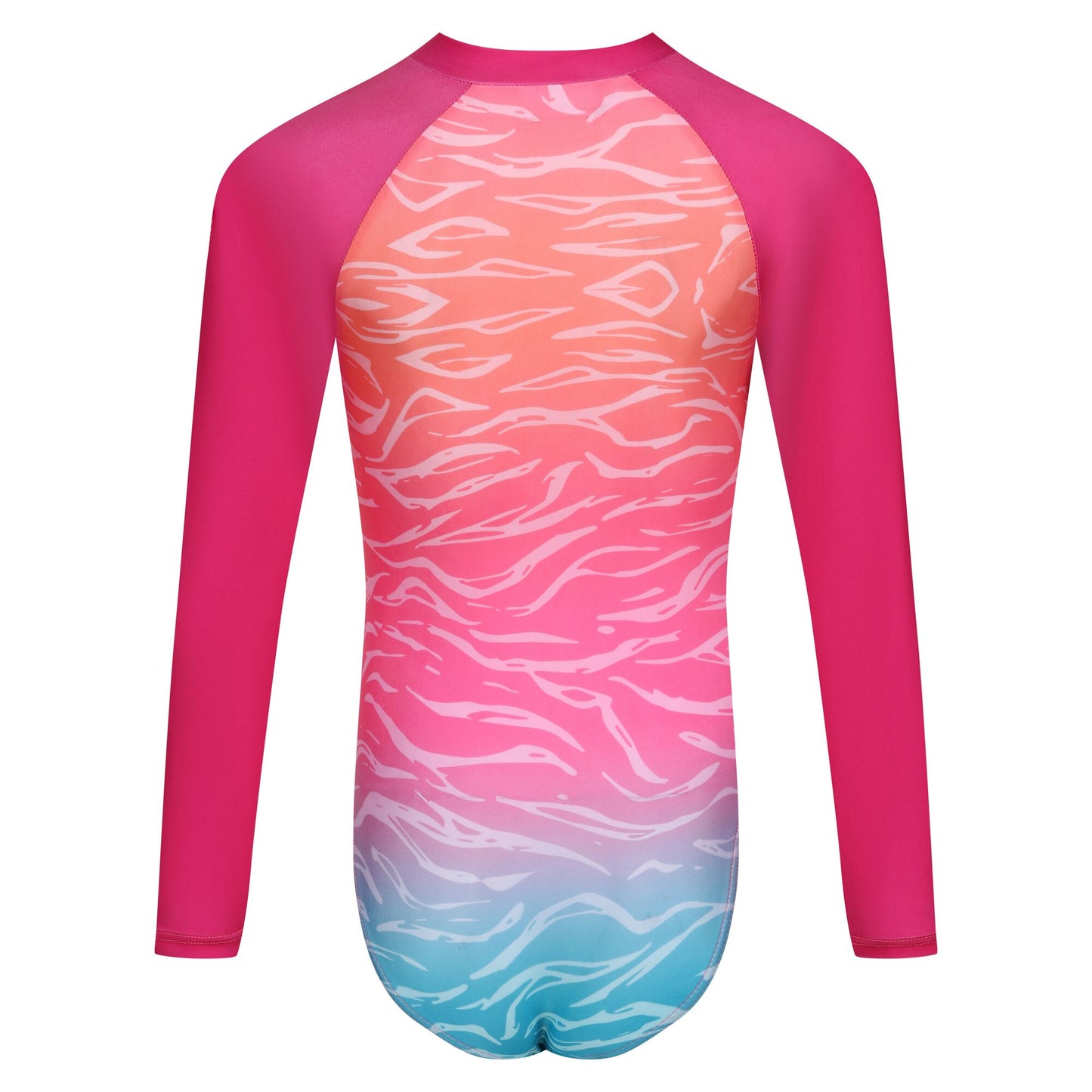 Flamingo Pink-Satsuma - Back - Regatta Childrens-Kids Ombre Long-Sleeved One Piece Swimsuit
