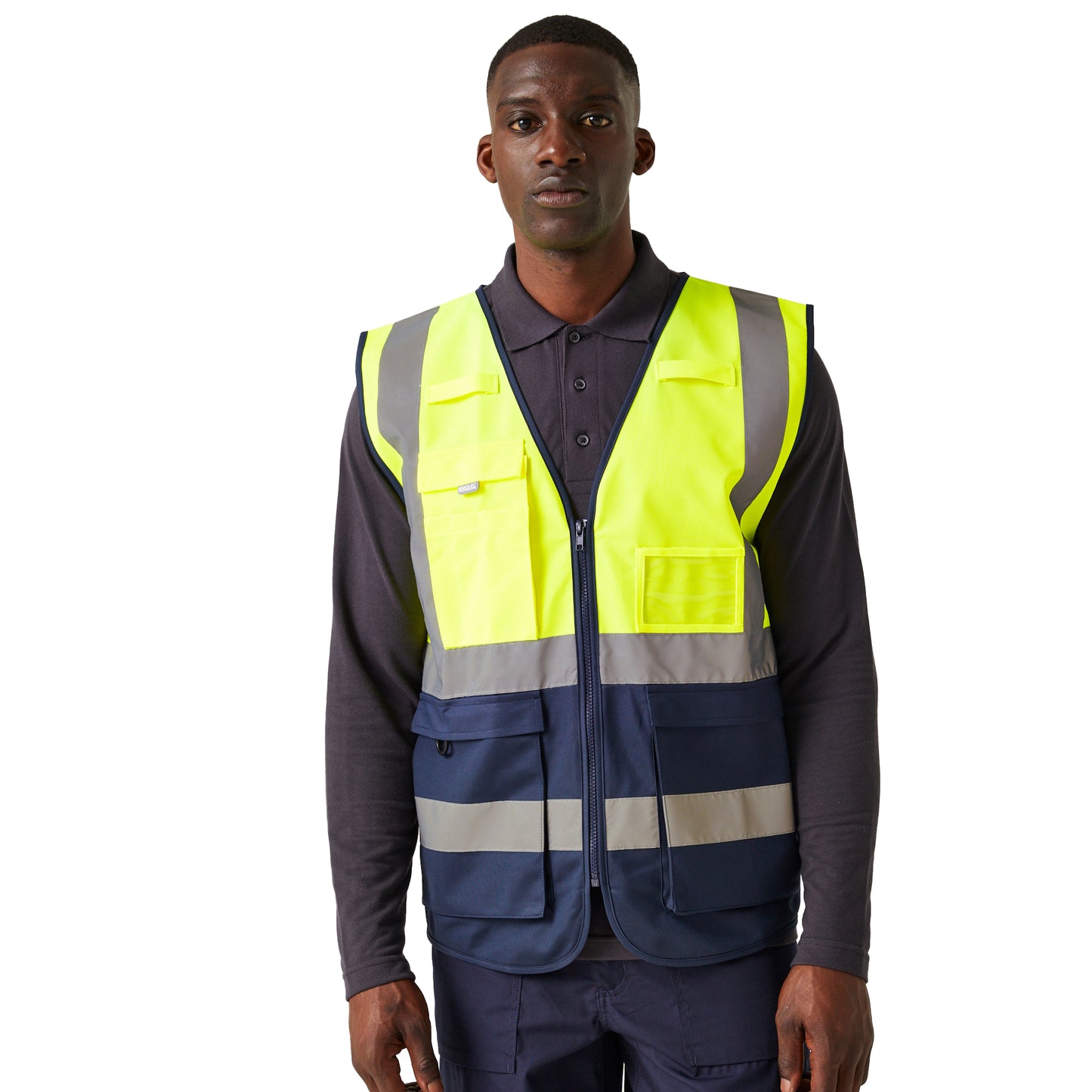 Yellow-Navy - Side - Regatta Professional Mens Hi-Vis Vest