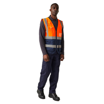 Orange-Navy - Pack Shot - Regatta Professional Mens Hi-Vis Vest