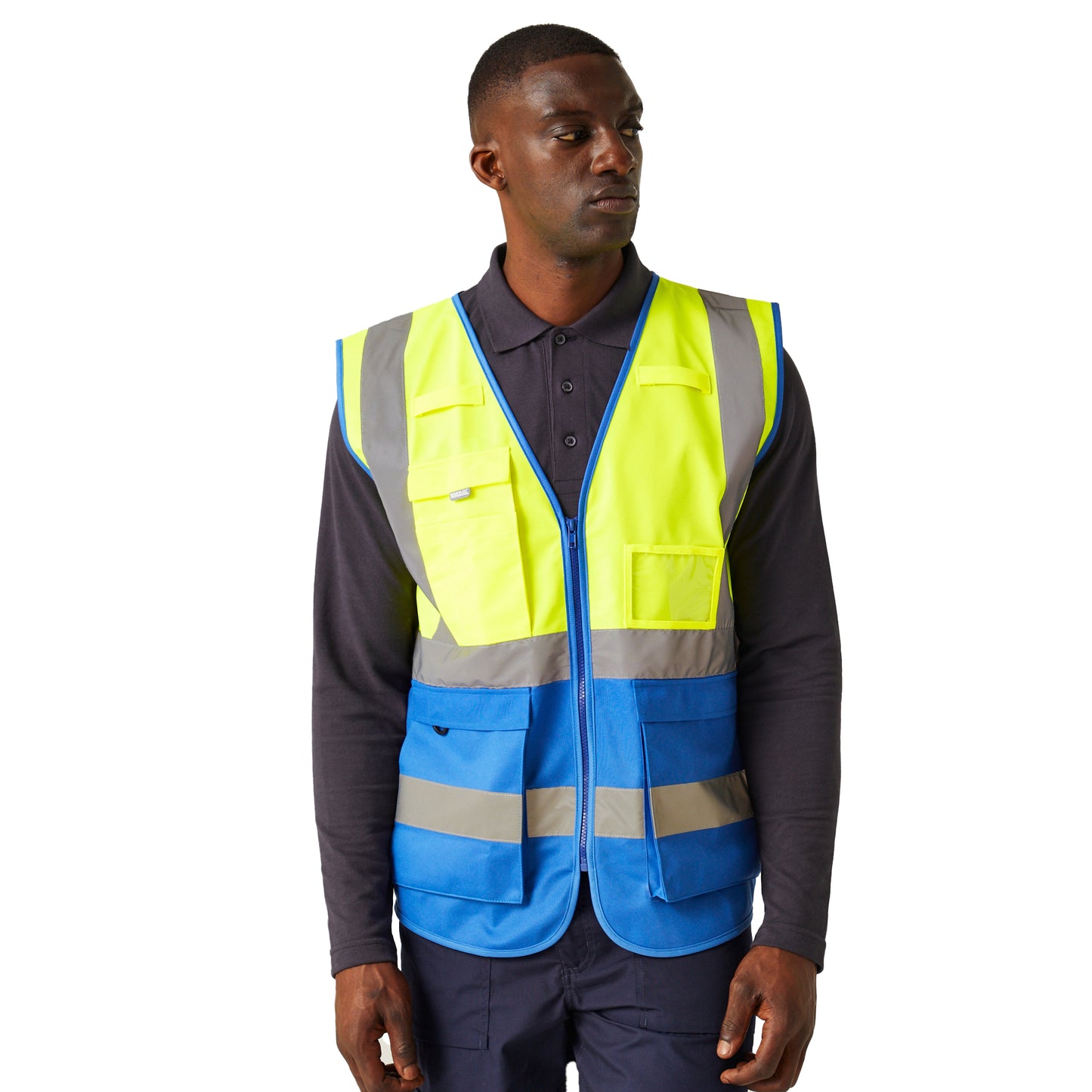 Yellow-Royal Blue - Side - Regatta Professional Mens Hi-Vis Vest