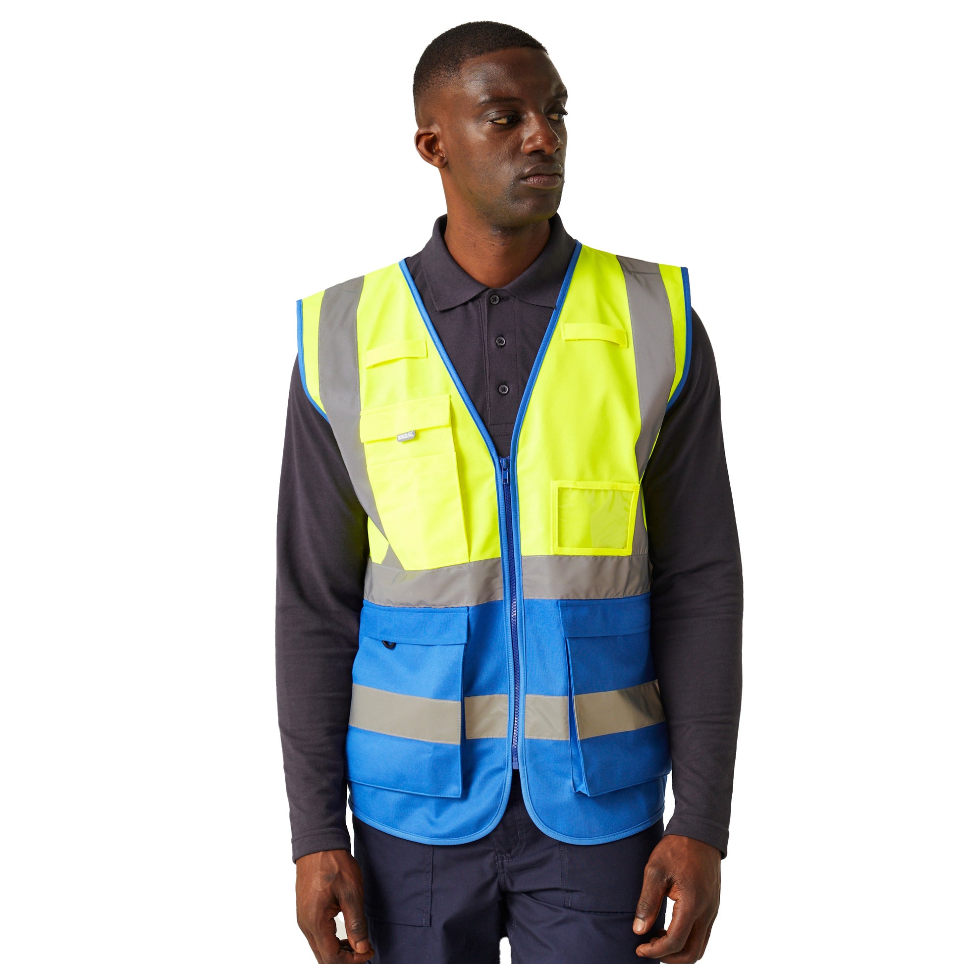 Yellow-Royal Blue - Side - Regatta Professional Mens Hi-Vis Vest
