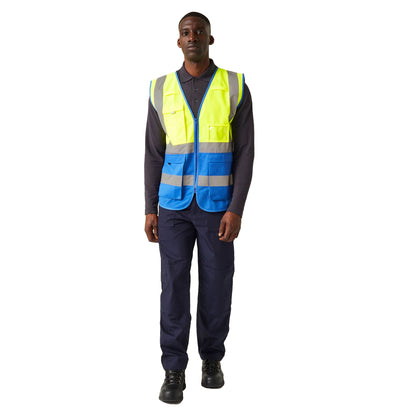 Yellow-Royal Blue - Pack Shot - Regatta Professional Mens Hi-Vis Vest