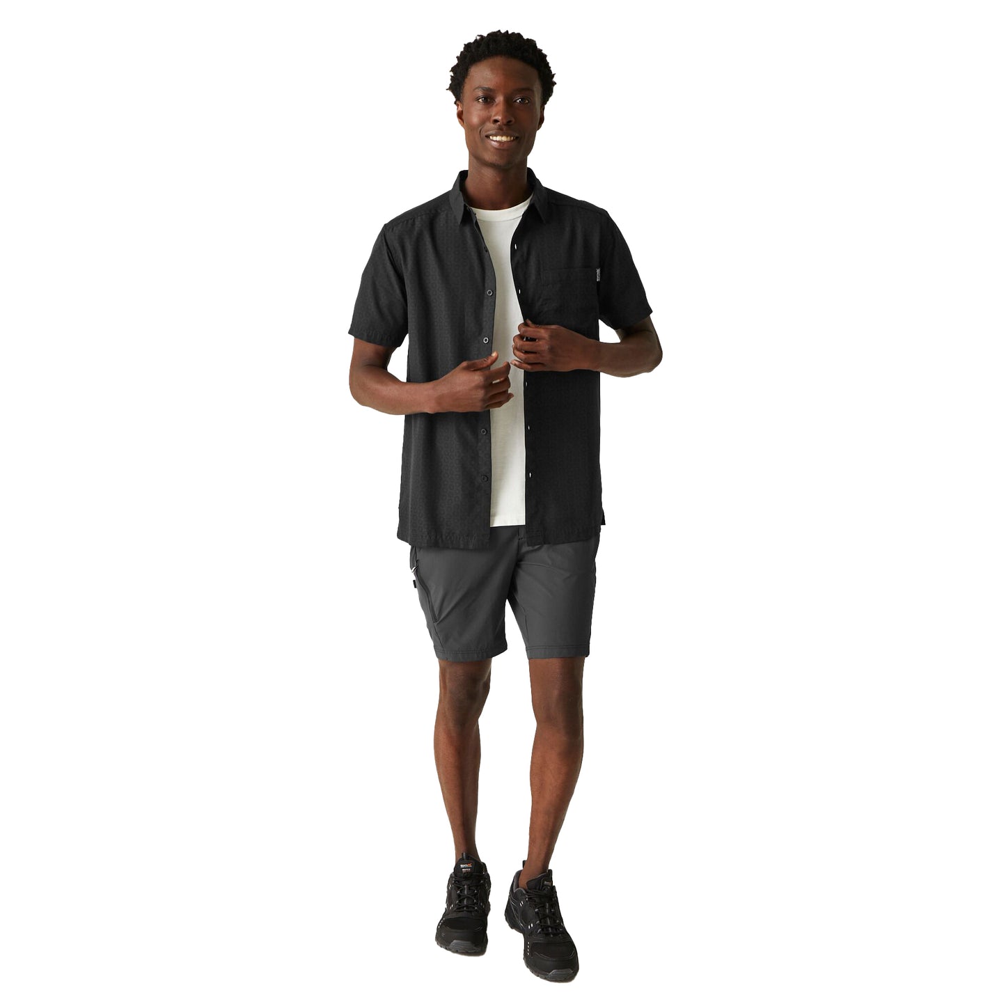 Ash-Black - Close up - Regatta Mens Mindano VIII Patterned Short-Sleeved Shirt