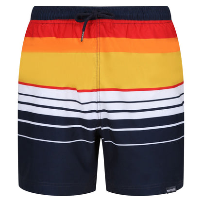 Navy-Orange - Front - Regatta Mens Loras Striped Swim Shorts