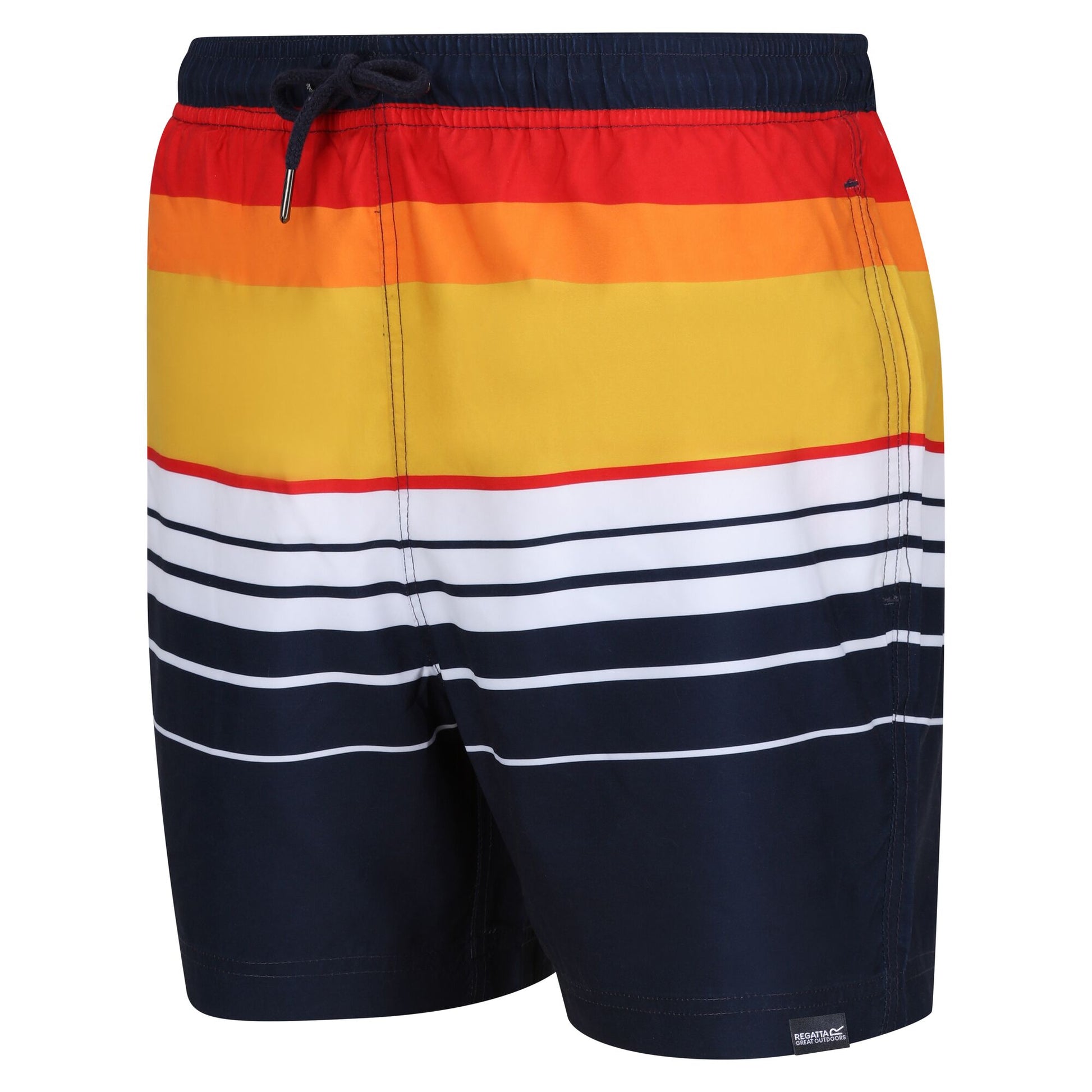 Navy-Orange - Side - Regatta Mens Loras Striped Swim Shorts