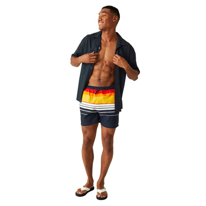 Navy-Orange - Lifestyle - Regatta Mens Loras Striped Swim Shorts
