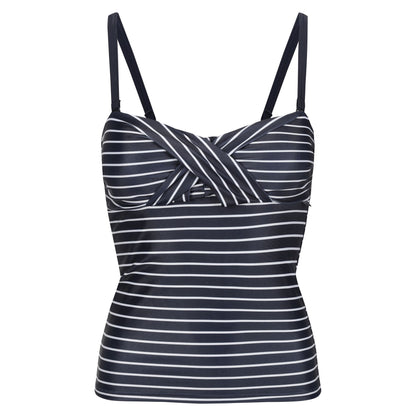 Navy-White - Front - Regatta Womens-Ladies Aceana III Striped Tankini Top