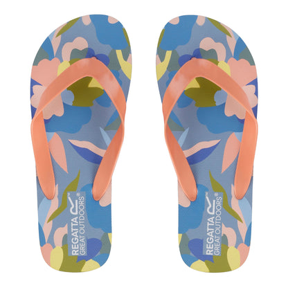 Blue-Green-Pink - Lifestyle - Regatta Womens-Ladies Bali Abstract Floral Flip Flops
