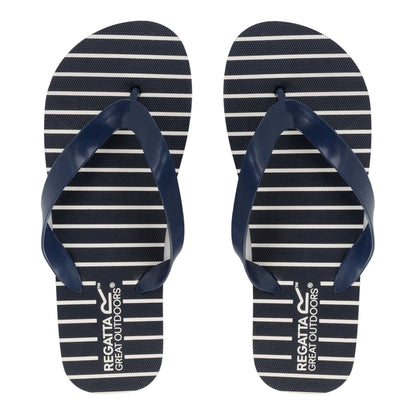 Navy - Pack Shot - Regatta Womens-Ladies Bali Stripe Flip Flops