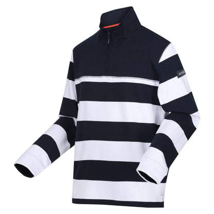 Navy-White - Side - Regatta Mens Agilno Striped Half Zip Fleece Top