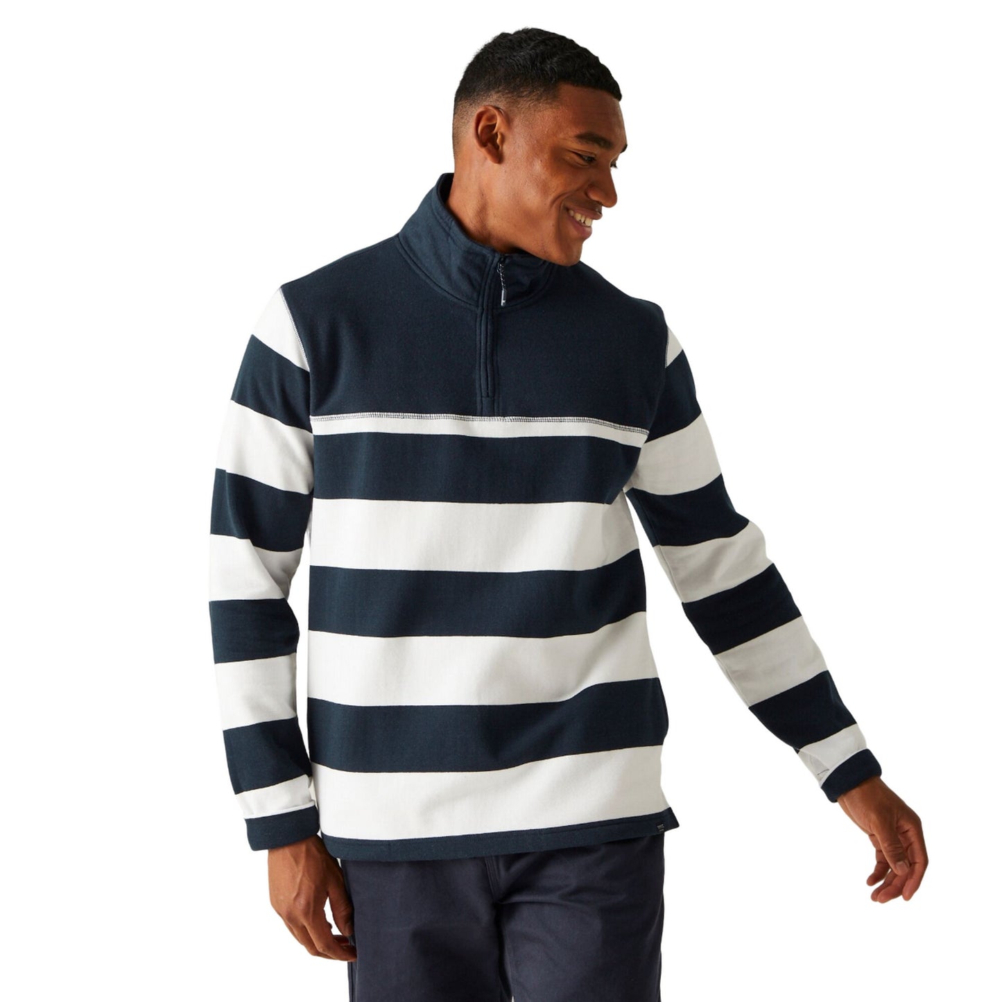 Navy-White - Lifestyle - Regatta Mens Agilno Striped Half Zip Fleece Top